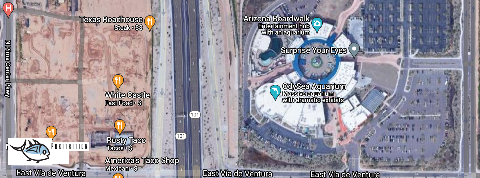 Pokitrition location at Scottsdale in Map. Near White Castle and OdySea Aquarium